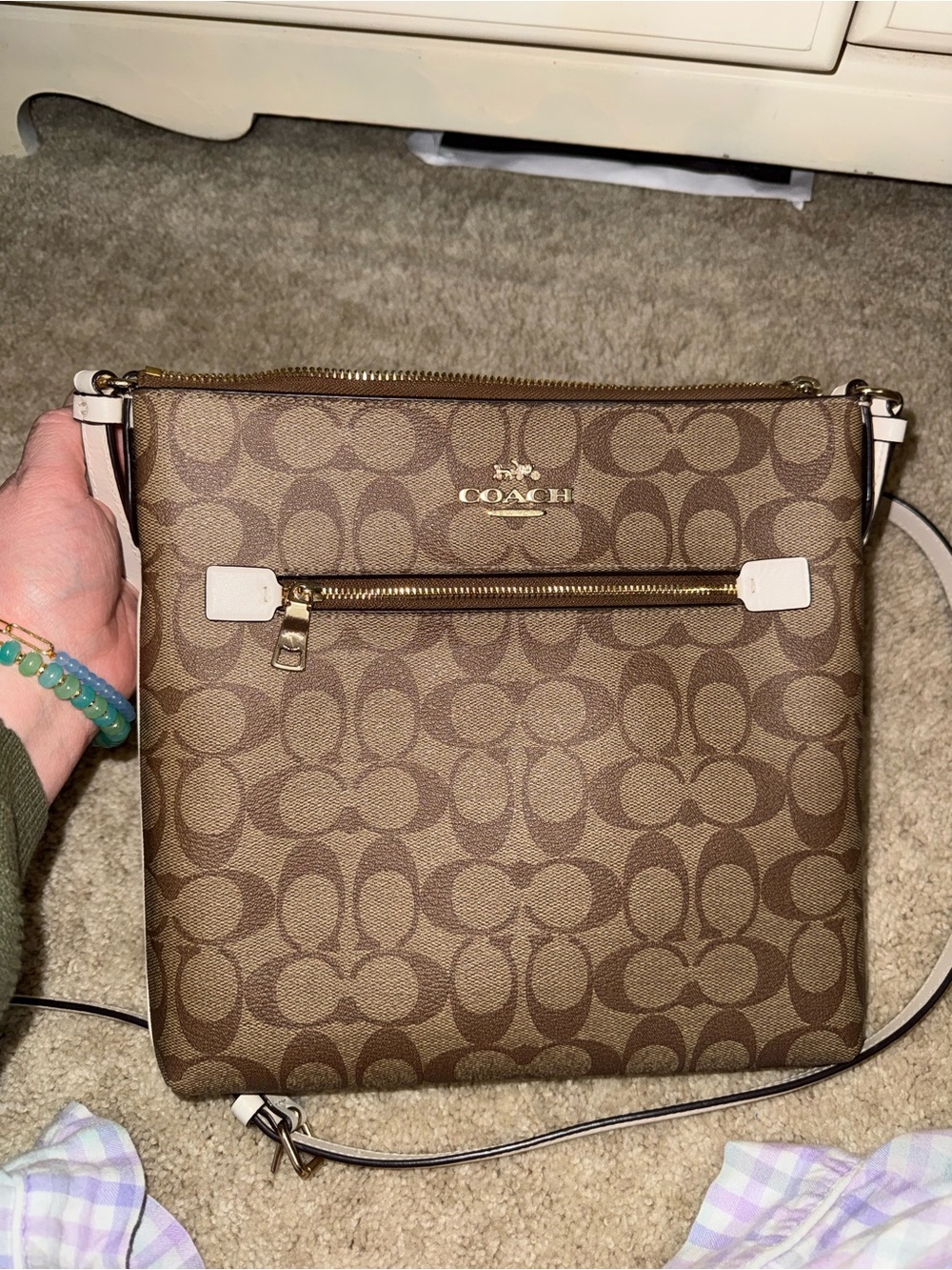 Coach Brown Signature Canvas Crossbody with Cream Trim